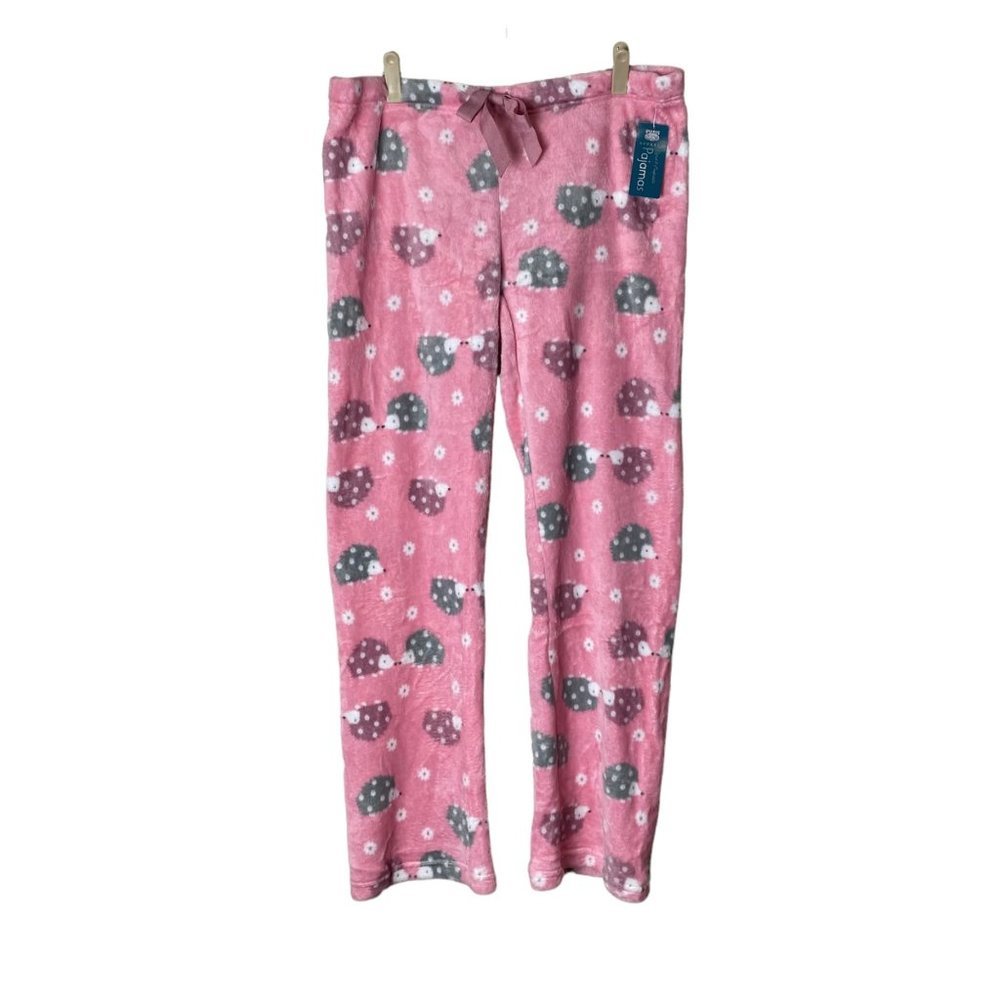 NEW Pug Apparel Women‎ Ultra Soft Fuzzy Floral Flower Hedgehog PJ Pajama Pants